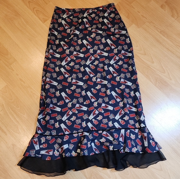 Desert Diva Sherry Holt Horse Ruffle Hem Maxi Skirt Blue Red Size Small Vintage - Picture 14 of 16